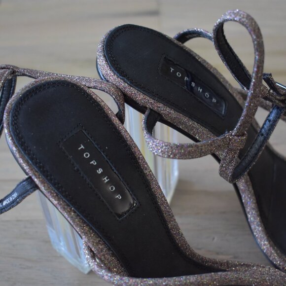 Topshop Women's Sparkly Perspex Block High Heel Sandals - Picture 5 of 9